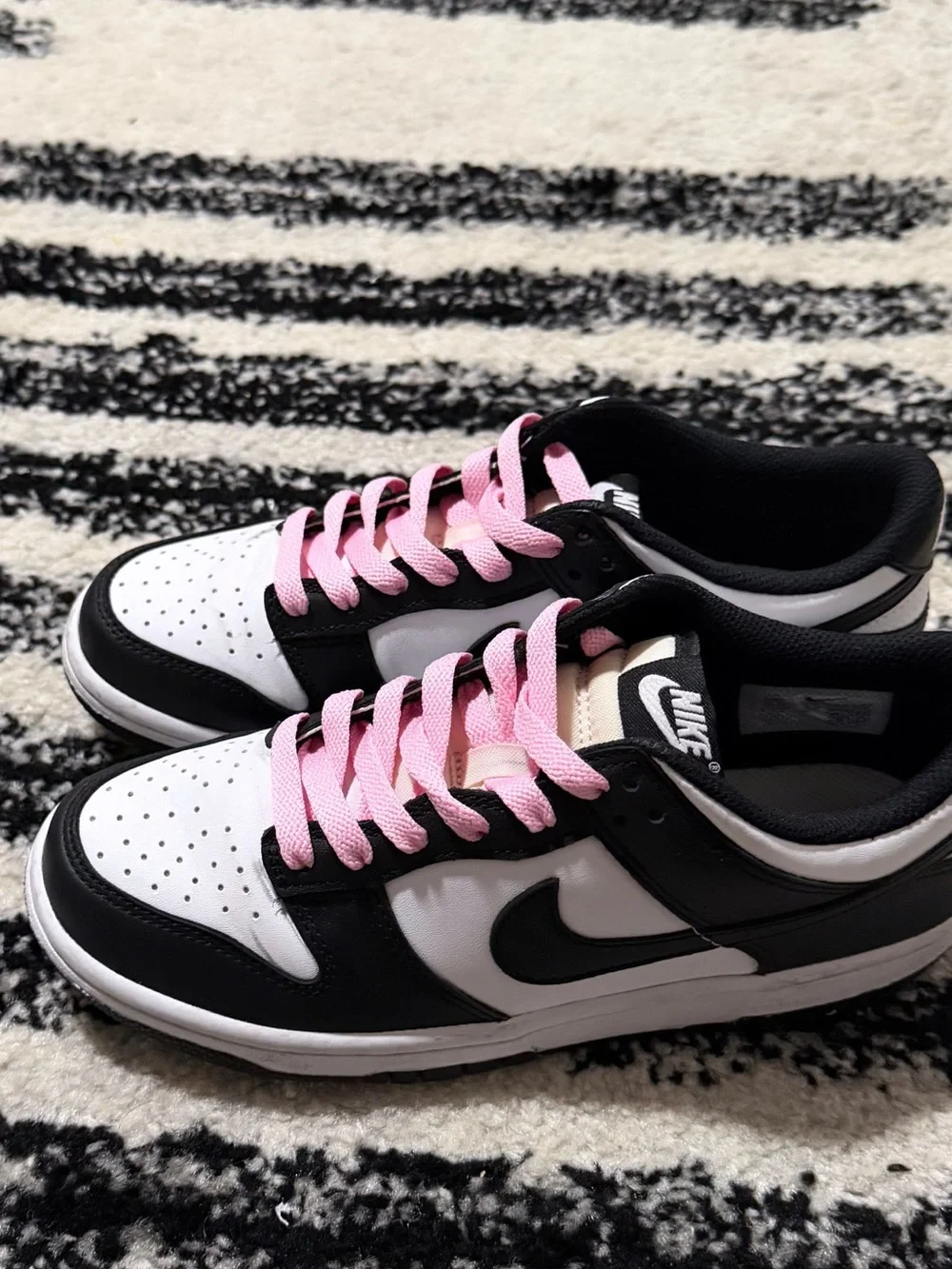 Nike Black & White Dunk Low with Pink Laces